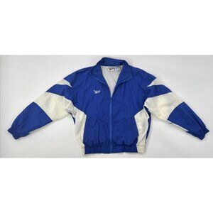 Vintage 90s Reebok Jacket Mens Medium Windbreaker Track Lined Blue Active Gym